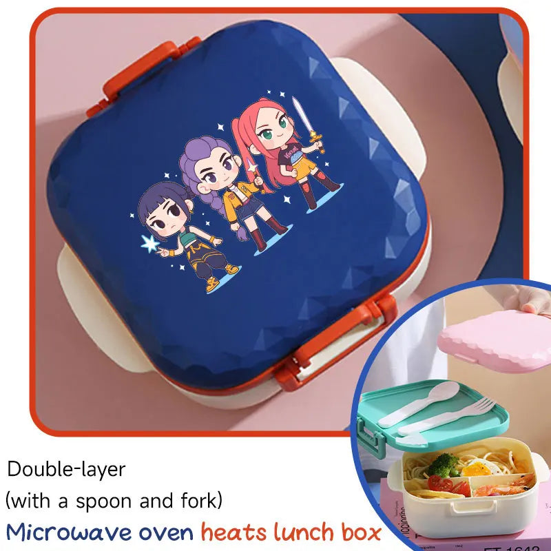 I YAN 800ml BPA-free lunch box with spoon and fork, microwave-safe, portable for students and office workers.