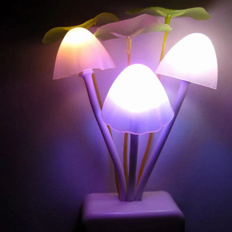 Colorful mushroom night light by I YAN featuring a novelty mushroom shape with LED lights and EU & US plug options.