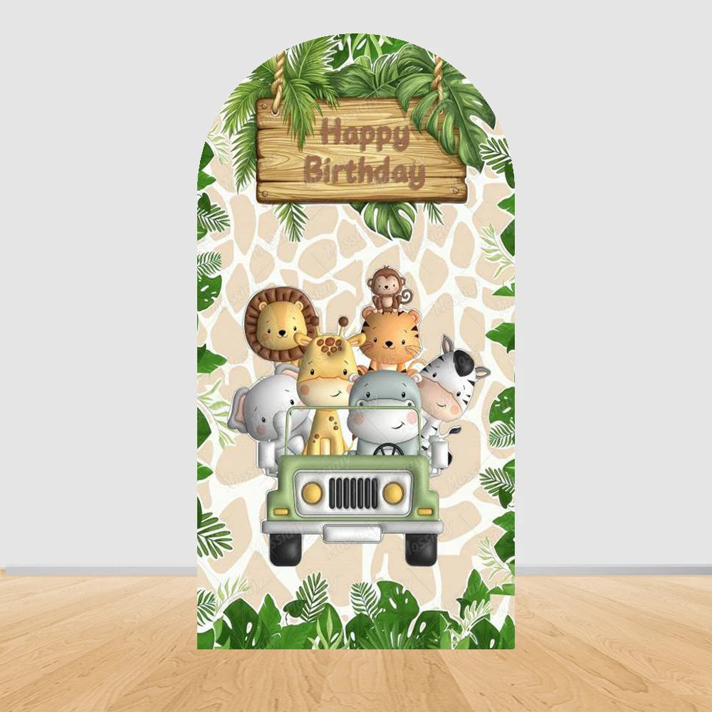 Jungle Animals Party Wild One Baby Shower Arch Cover Backdrop for Boy Birthday Cartoon Animal Truck Background Wall Decoration