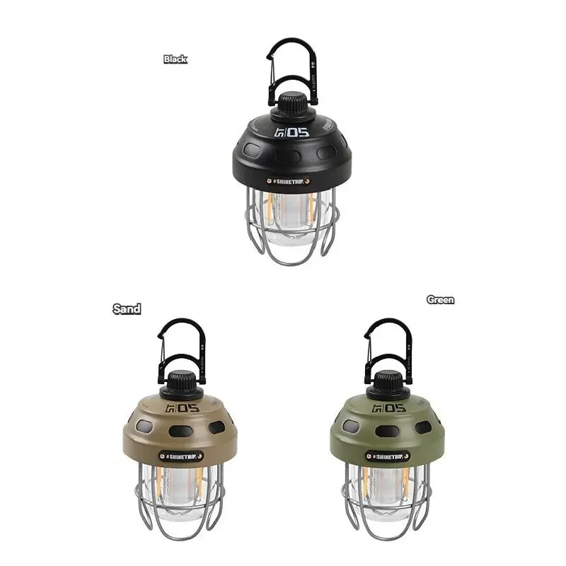 Outdoor vintage pendant light by I YAN, portable camping lantern with rechargeable battery and ambient lighting for tents and outdoor use.