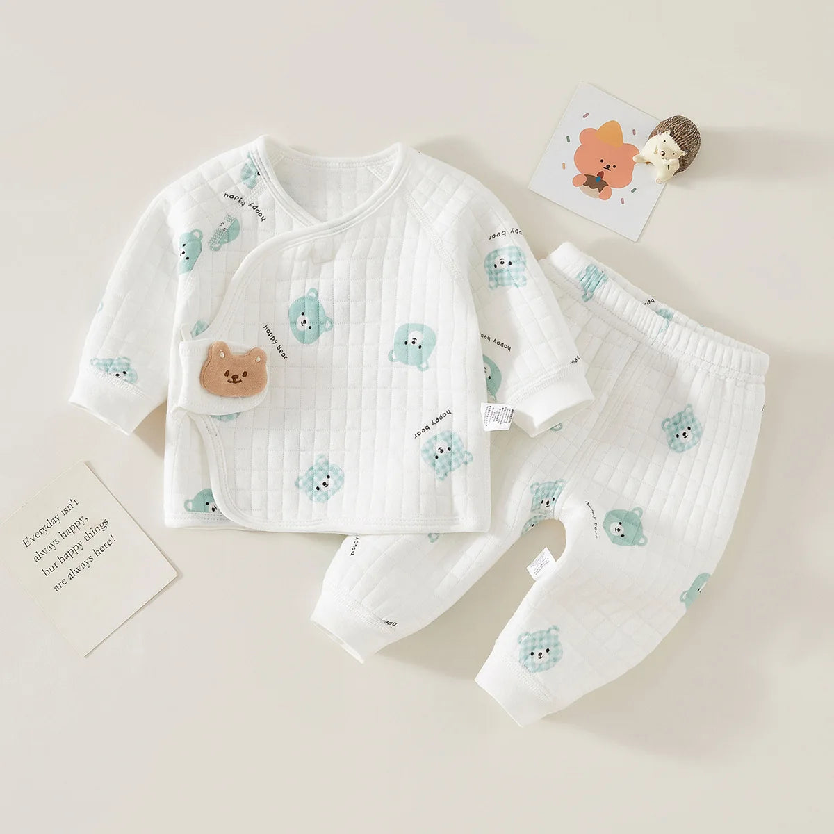 Baby Bear Print Pajama Set 2-Piece – Soft Cotton Sleepwear for Newborn to 6M - I YAN