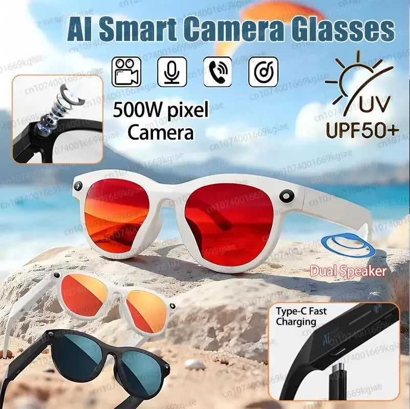 2026 New 500W Pixel Smart Glasses AI Cam Recognition Photography Video Record Bluetooth Call Music Playback Voice Wake Up New