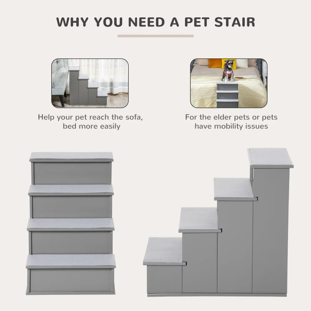 PawHut Pet Stairs, Small Steps with Cushioned Removable Cover for Dogs and Cats Up to 22 Lbs., Grey