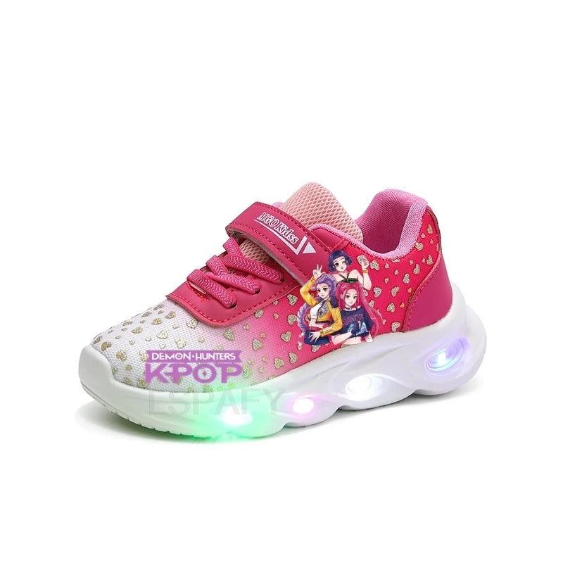 Kpop Demon Hunter LED Light Up Shoes 2026 Spring Autumn Mesh Soft Sole Cartoon Sneakers for Baby Girls Toddlers