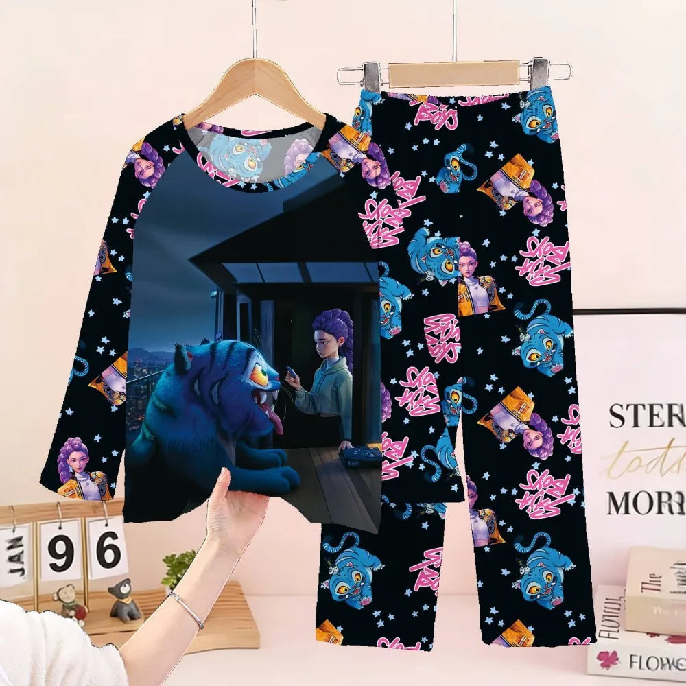 KPop Girls Pyjamas Suit Kids Pajamas Set Long Sleeve Girls Clothing 2pcs Children's Sleepwear Cartoon Boys Nightwear 3-14Y