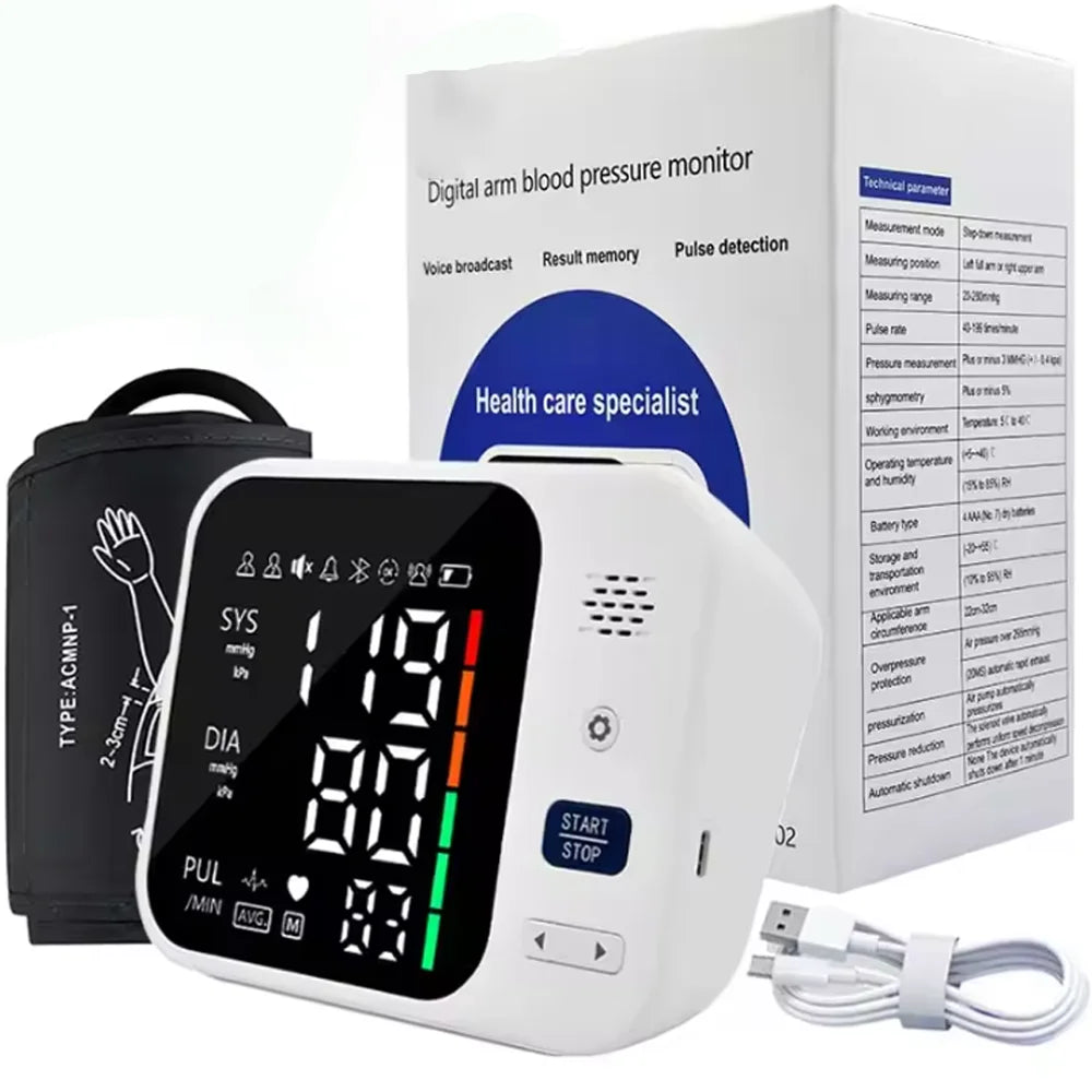 Rechargeable Blood Pressure Monitor Upper Arm BP Measure Device Automatic Tonometer Tensiometer Digital Health Sphygmomanometer
