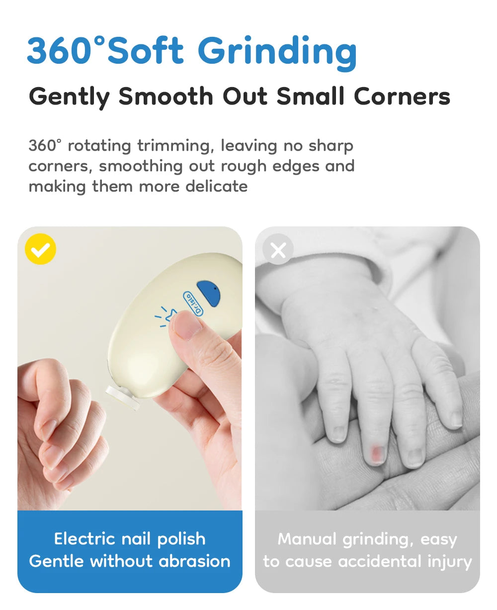 Electric Baby Nail Trimmer Set with LED Light Multi-Functional Nail Trimming Polisher with 6PC Replaceable Polishing Heads