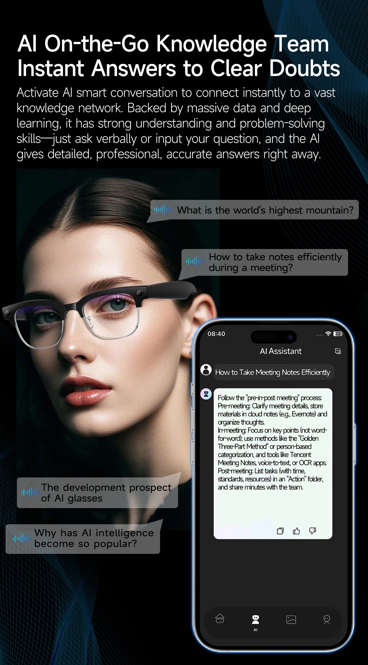 2026 New AI Smart Glasses 4K 8MP HD Camera Video 1080P 100+ Languages Translation WiFi Sunglasses Bluetooth Call Music Men Women