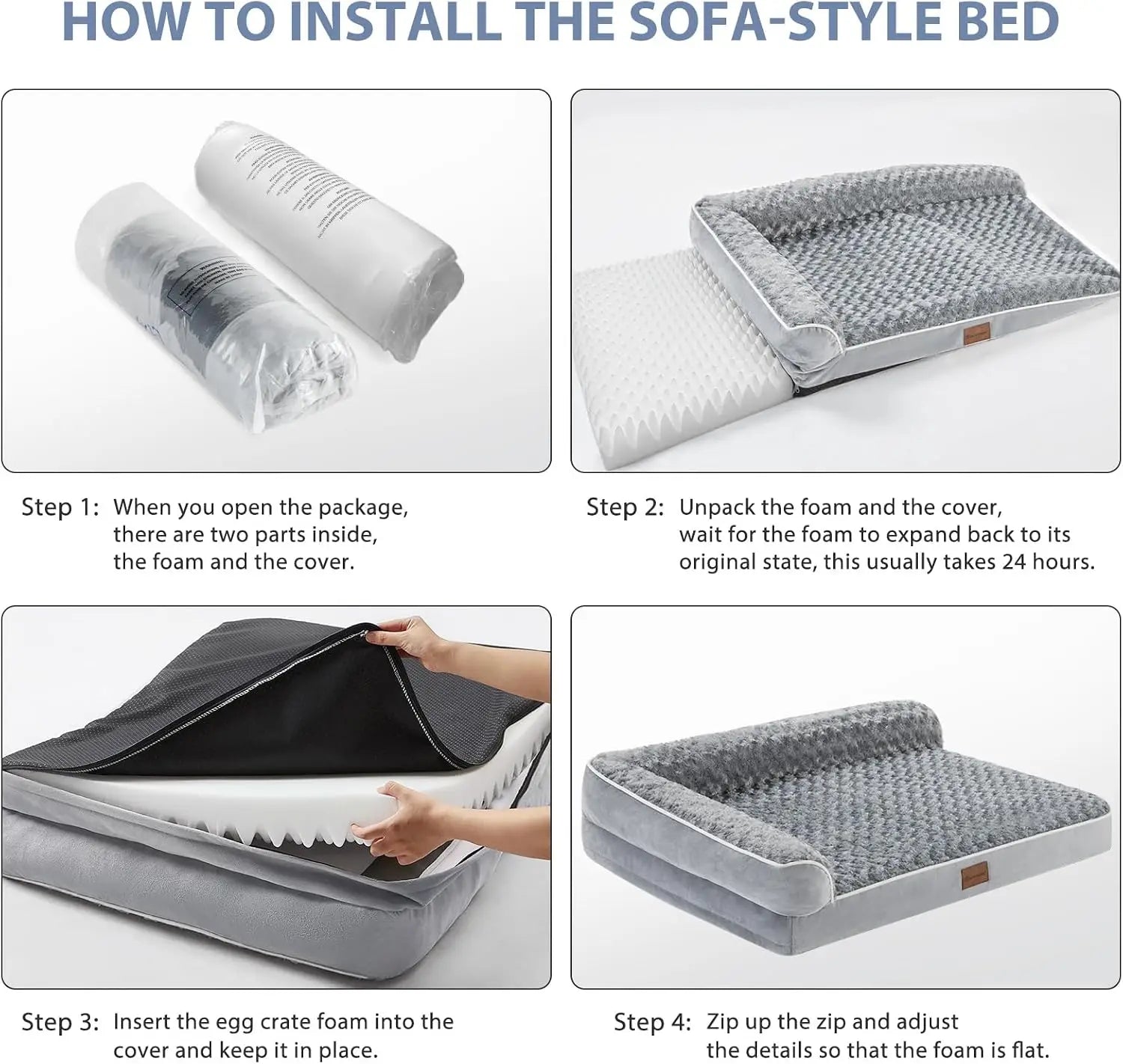 Orthopedic Dog Bed for Large Dogs - Waterproof Sofa Bed with Washable Cover, Non-Slip Bottom, L-Shape Support
