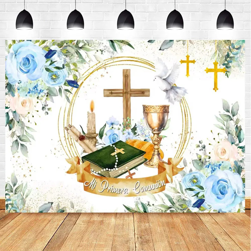My First Communion Theme God Bless Boy Girls Party Decoration Supplie Grail God Bless Baptism Christening Baby Shower Background