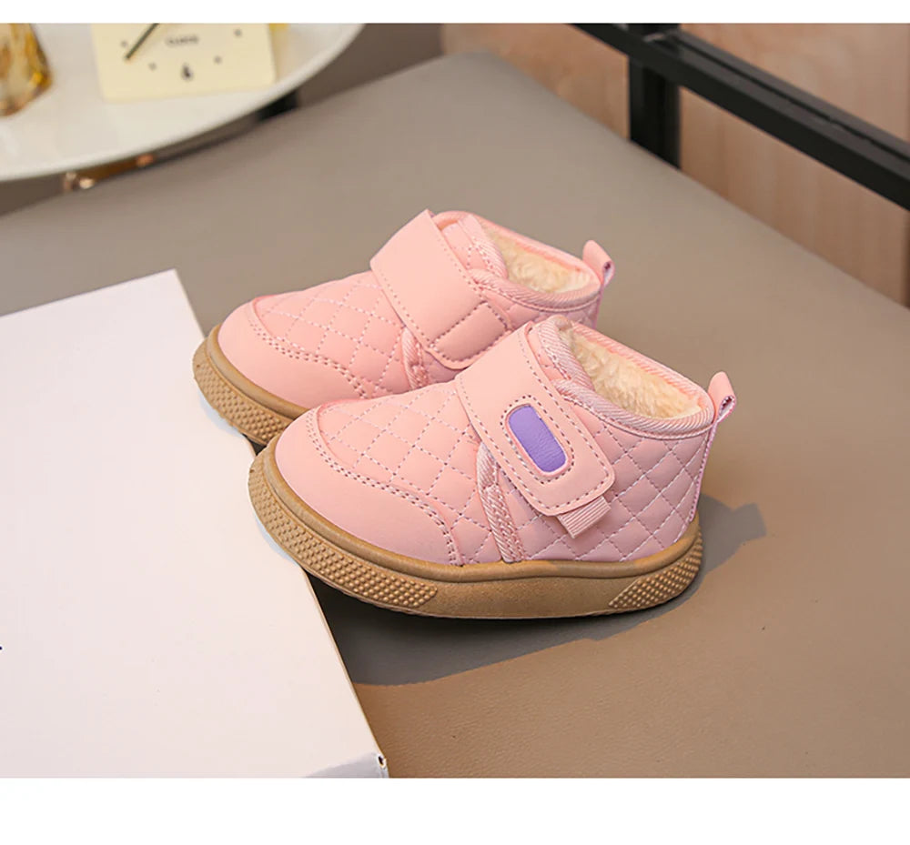 Winter Plush Boots For Children PU Leather Boy's Girl's Cotton Shoes Thick Warm Kid's Snow Boots Faux Fur Boots For Kids