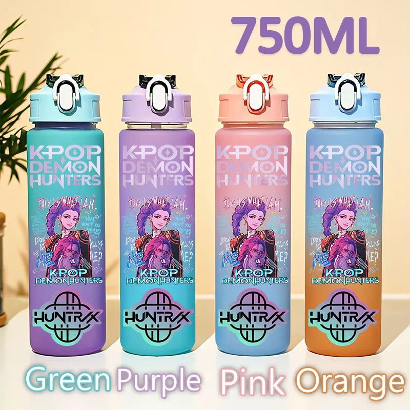 kpop 750ML Demon Hunters Bottle Gourde Gradient Color Water Cup Plastic Drinking Cup gradient straw cup gift