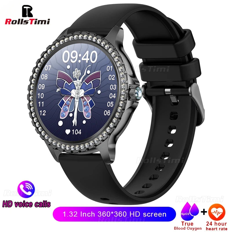 2024 New Gold Luxury Smart Watch Women 1.32Inch HD Screen Sports Custom Dial Heart Rate Voice Call Smart watch For Gift Ladies