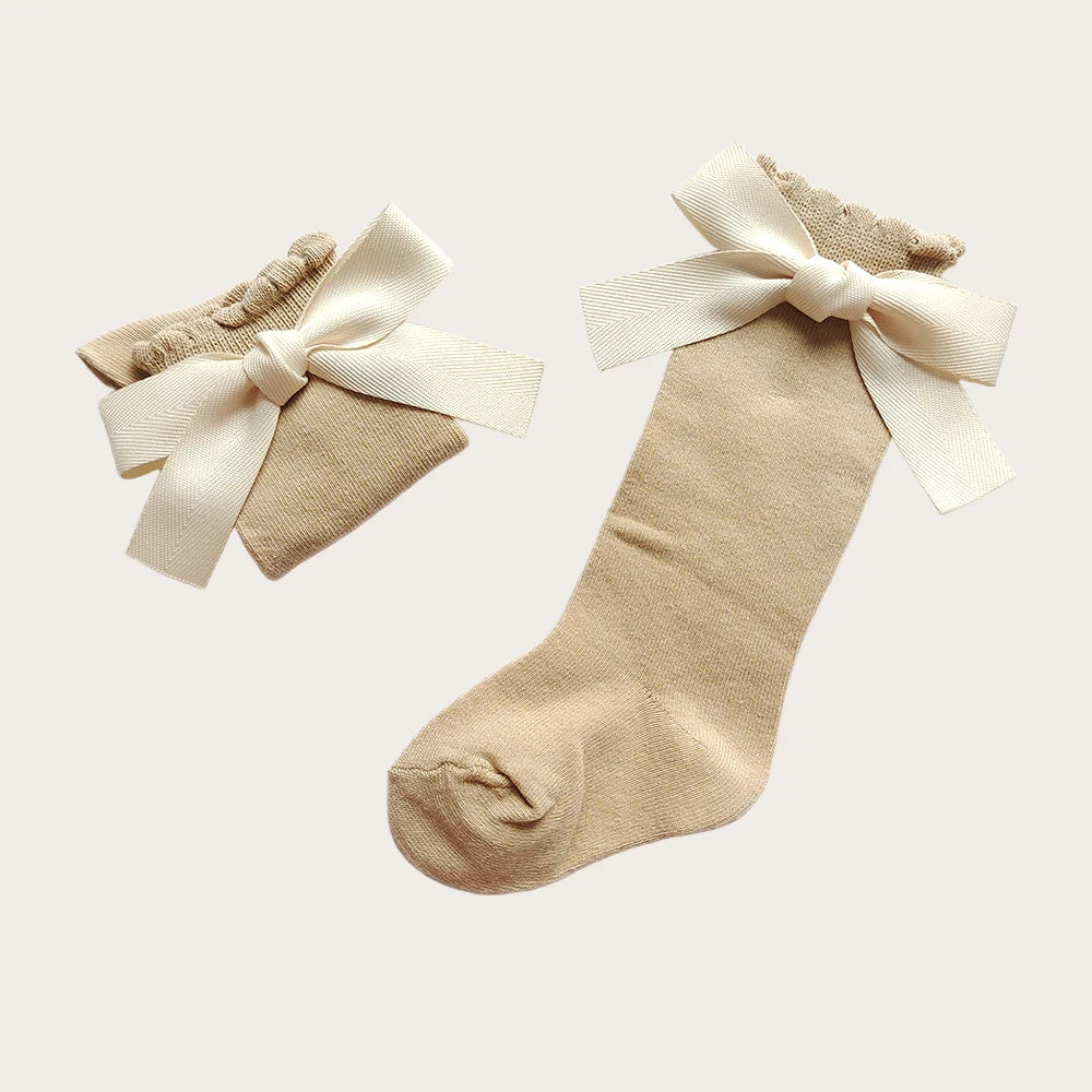 New Baby Cotton Socks Big Bow Girls Princess Socks Kids Toddlers Stockings Infant Accessories Children Long Tube Socken
