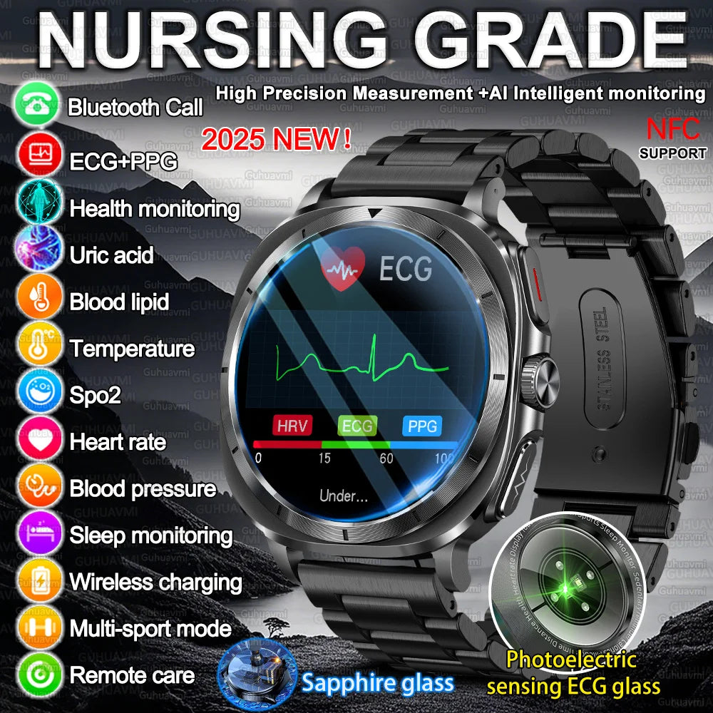 New Health Watch Uric Acid Blood Pressure Blood oxygen Body Analysis Body Fat SmartWatch ECG+PPG Bluetooth call Clock Women Men