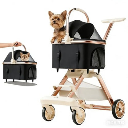 I YAN all-terrain pet stroller for small and medium dogs and cats, lightweight carrier with one-touch brake, suitable for 20 lbs pets.