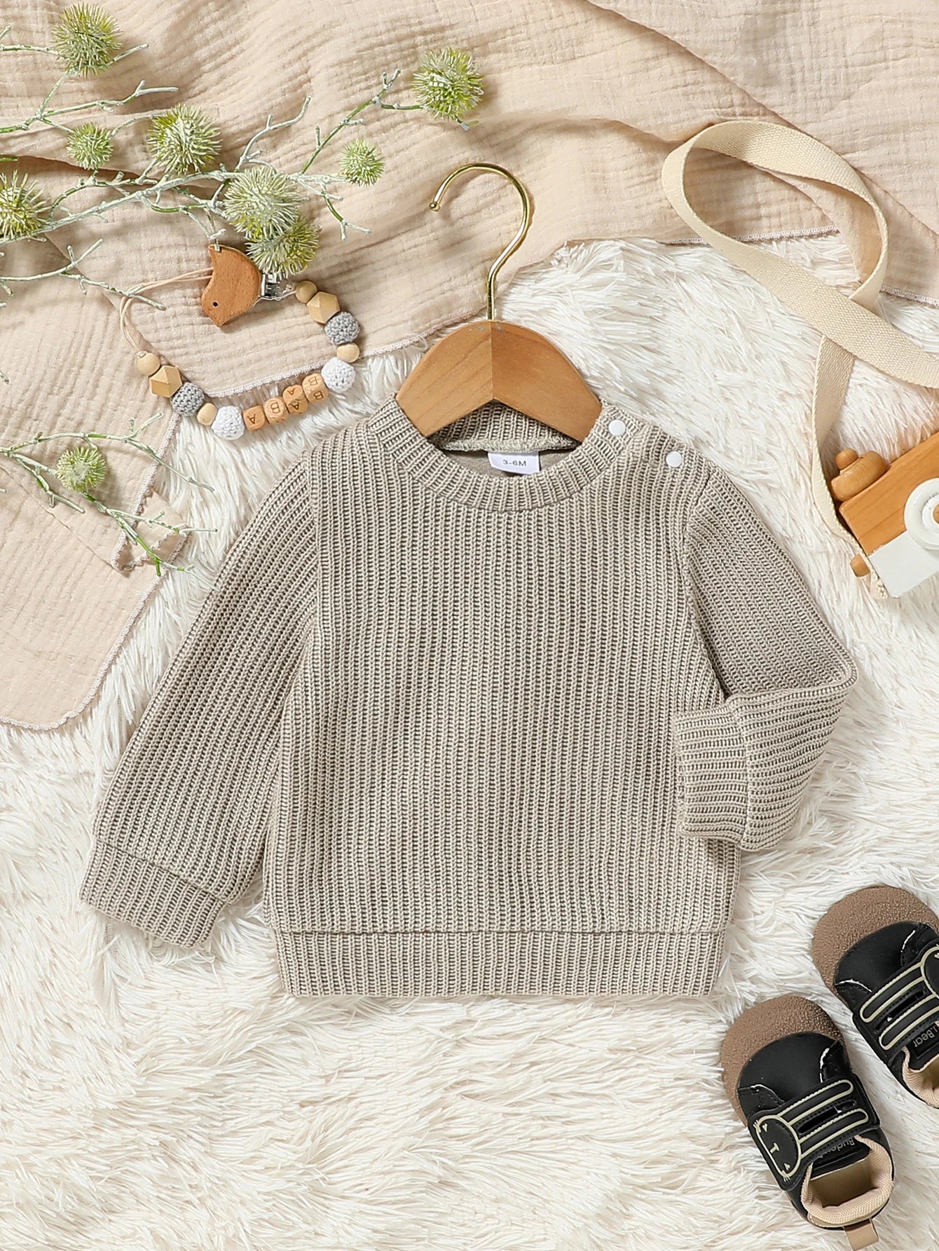 2024 New Style Baby Boys Autumn/Winter Solid Long Sleeve Casual Daily Sweater For 3M-3Y Clothes