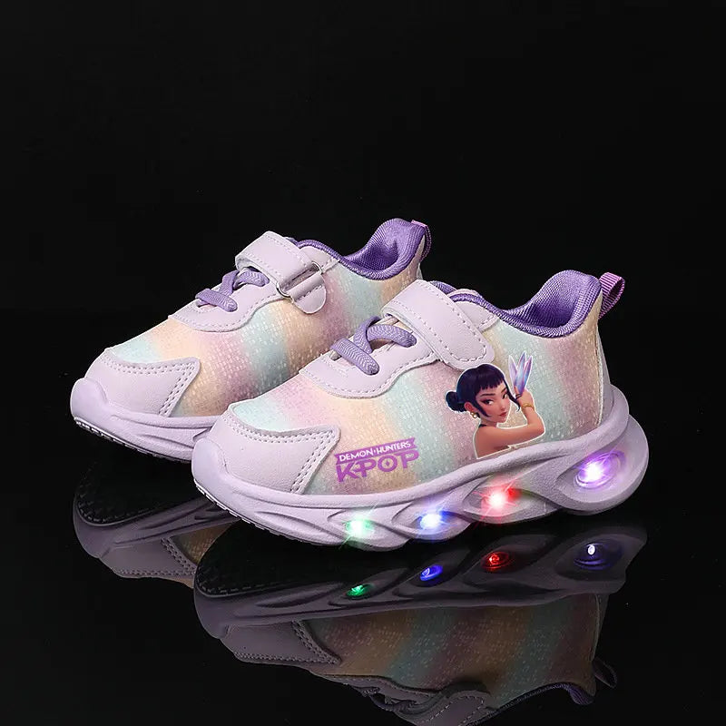 Kpop Demon Hunter Kids LED Light Casual Shoes Boys Cute Cartoon Glowing Sneakers Children Soft Bottom Anti Slip Sports Shoes