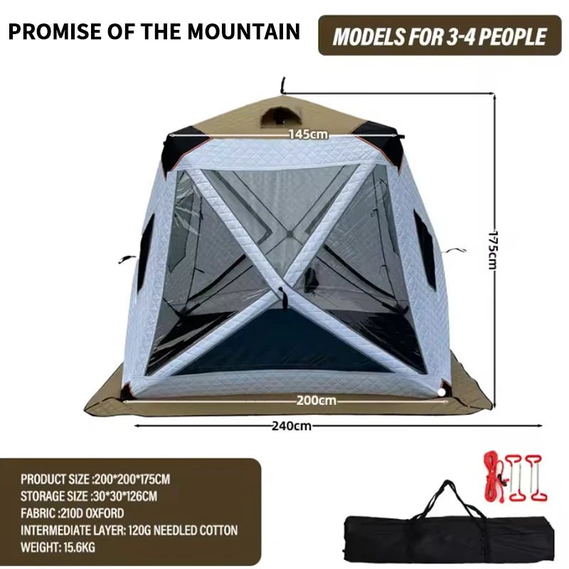 Outdoor Winter Fishing Ice Fishing Tent Camping Gear Warmth-Enhanced Windproof for Cold Weather Fishing Adventures