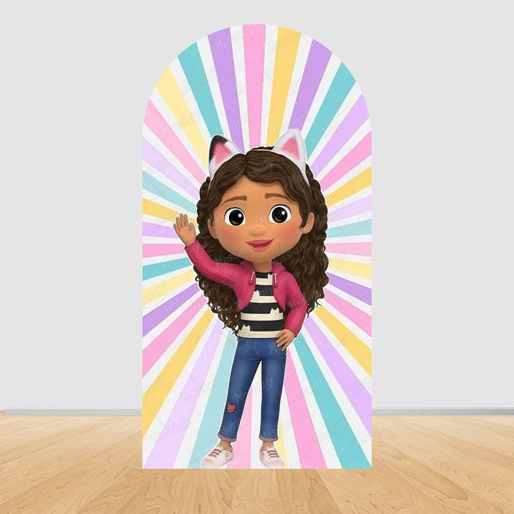 Colorful Gabby Dollhouse Arch Backgrounds Children Birthday Party Decoration Photography Backdrop Photo Studio Shoot Supplies