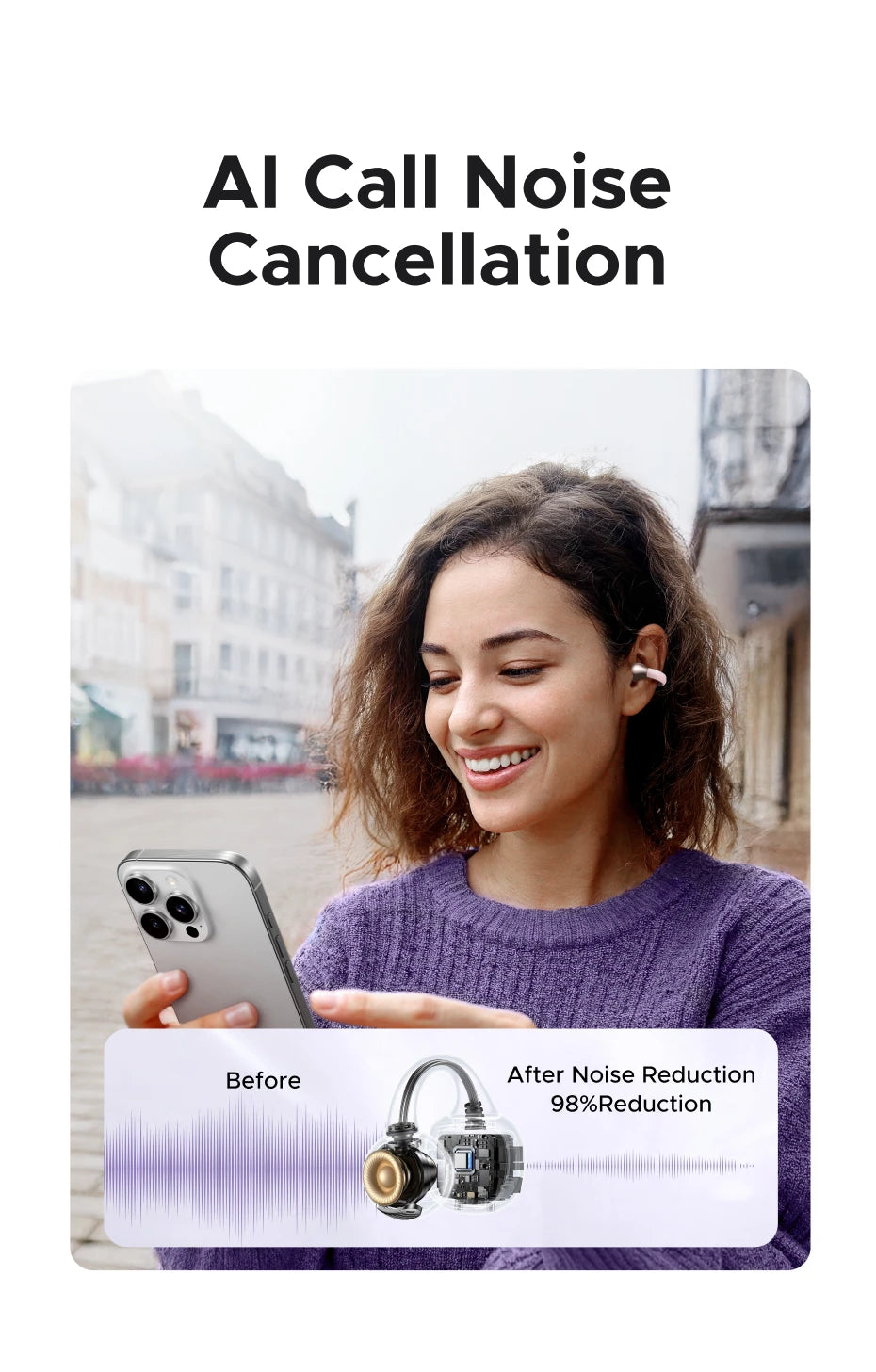 UGREEN Open Ear Clip Wireless Earbuds Bluetooth Sports Earphones Headphones in Mic with Earhooks & Ear Hook