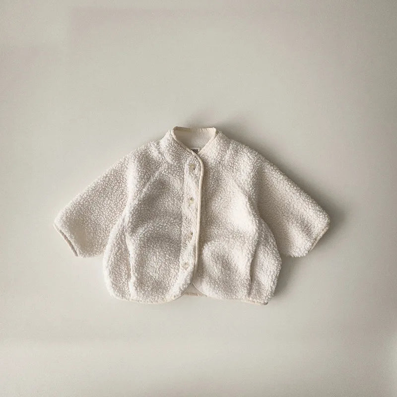 5125 Korean Children's Clothing 2024 Winter Boys and Girls Pure Color Lamb Wool Coat Plus Velvet Padded Jackets