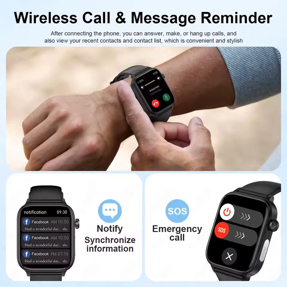 2026 New Blood lipids Uric Acid testing Smart Watch Men ECG+PPG Blood Pressure blood oxygen Bluetooth Call Health smartwatch iOS