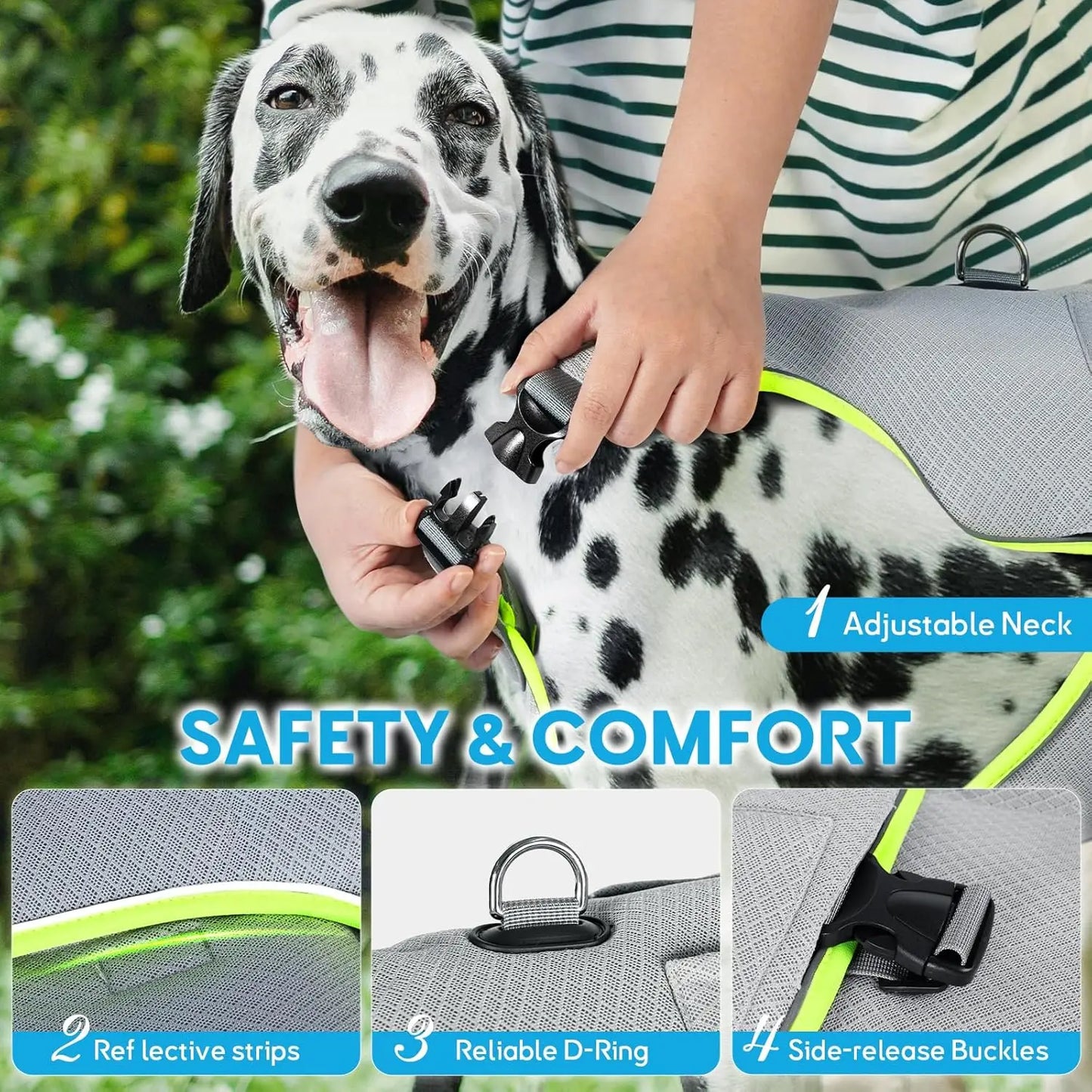 Dog cooling vest with two gel ice packs by I YAN, featuring evaporative and ice pack cooling for small, medium, and large dogs.