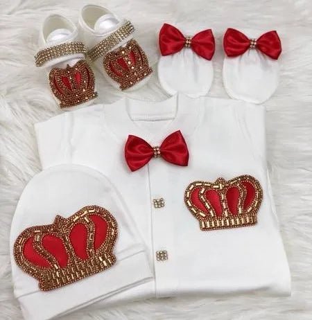 Luxury Newborn Baby Romper Set 4-Piece – Crystal Crown Layette for Photography & Coming Home - I YAN