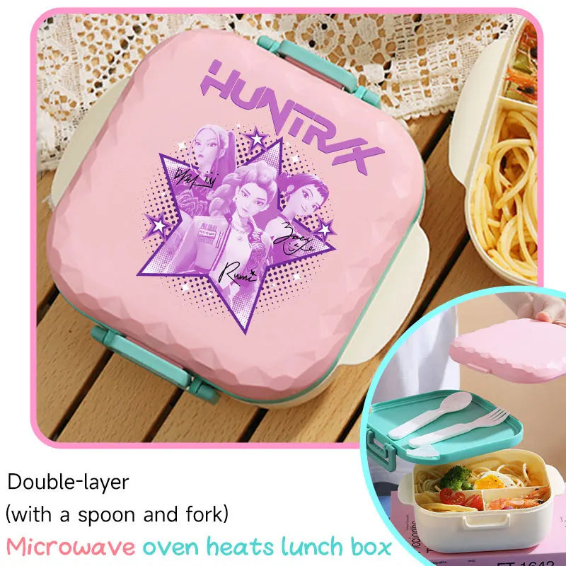 I YAN 800ml BPA-free lunch box with spoon and fork, microwave-safe, portable for students and office workers, in vibrant colors