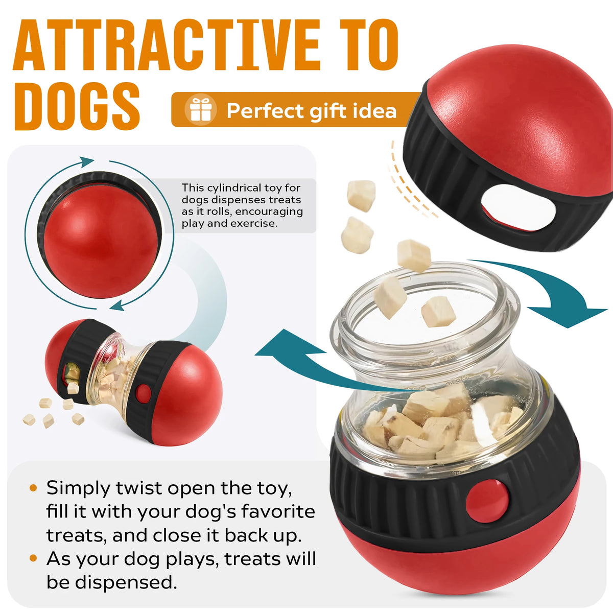 Interactive dog and cat treat dispenser ball toy by I YAN for small to large pets, promotes slow feeding and fun play.