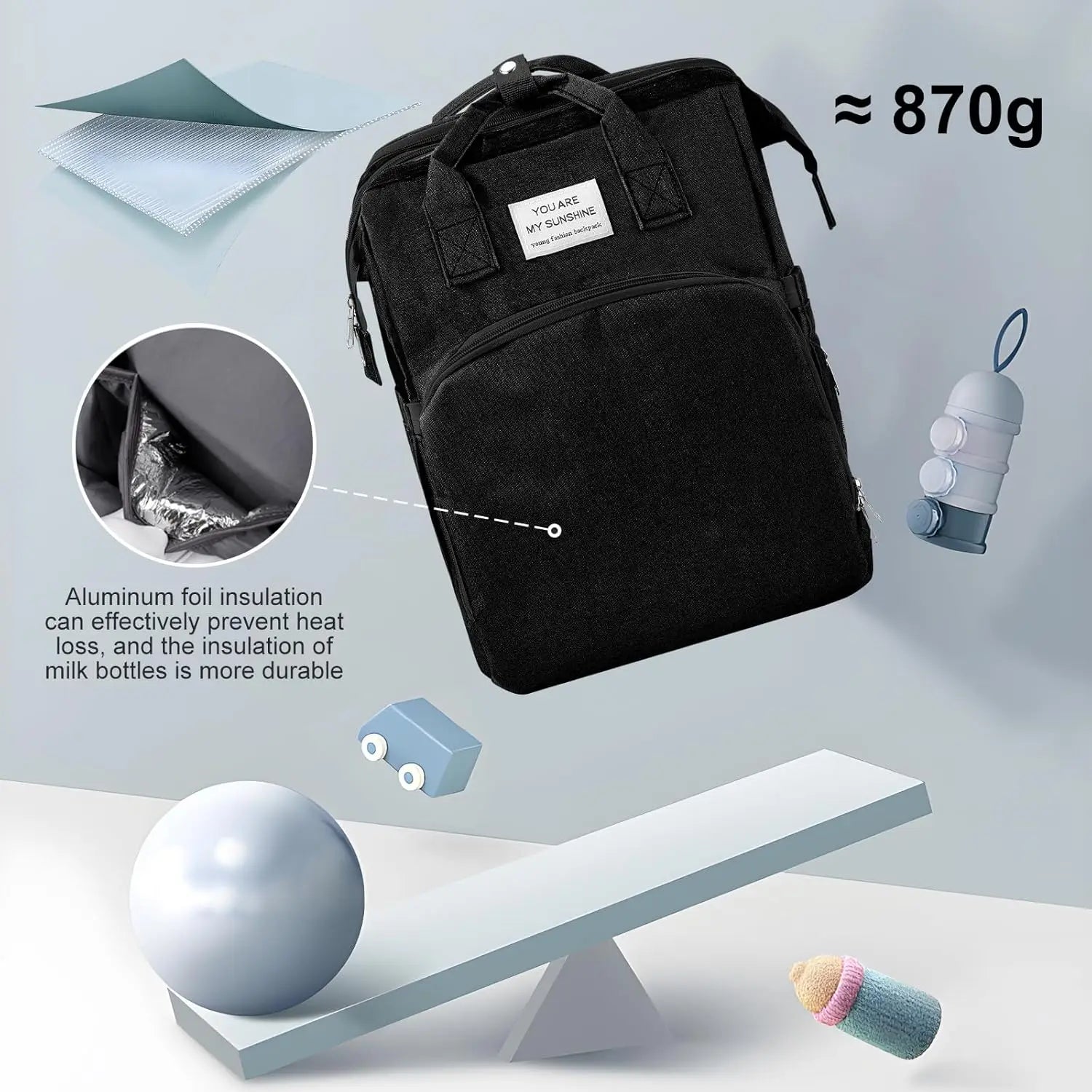 Baby Changing Nappy Bag with Changing Mat Large Capacity for Mum Waterproof Portable Backpack Foldable Bed Stroller StrapsTravel