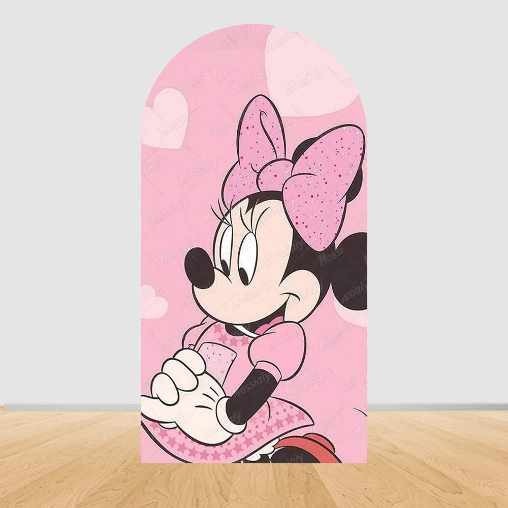 Pink Minnie Arch Background Cover Custom Dot Bow Minnie Photography Backdrop Girl Birthday Party Decoration Portrait Photo Props
