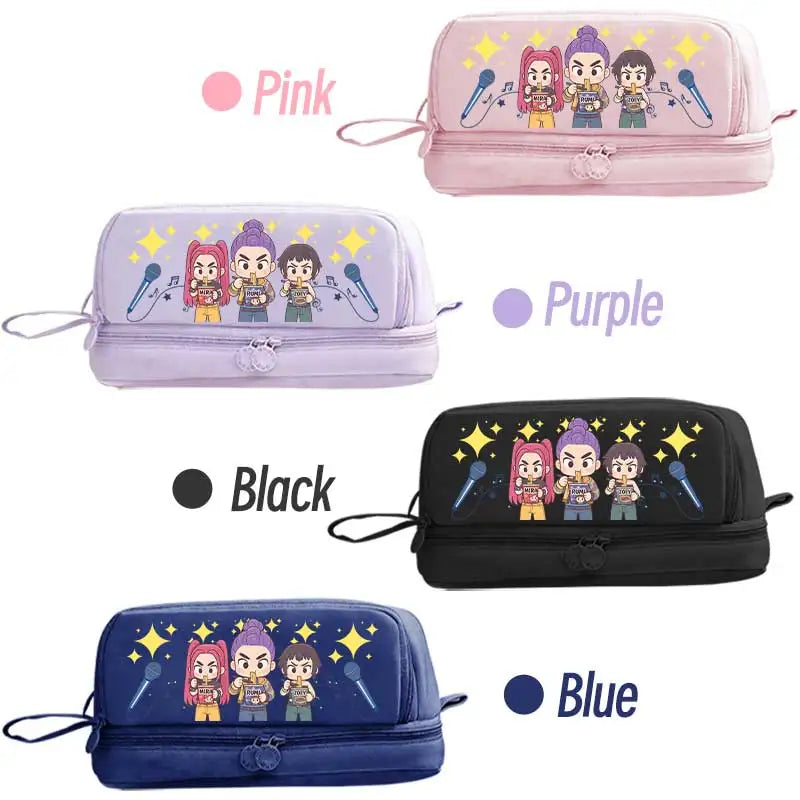 I YAN Kpop Demon Hunters pencil case with double-layer design, anime stationery bag for kids, featuring Demon Hunters artwork.