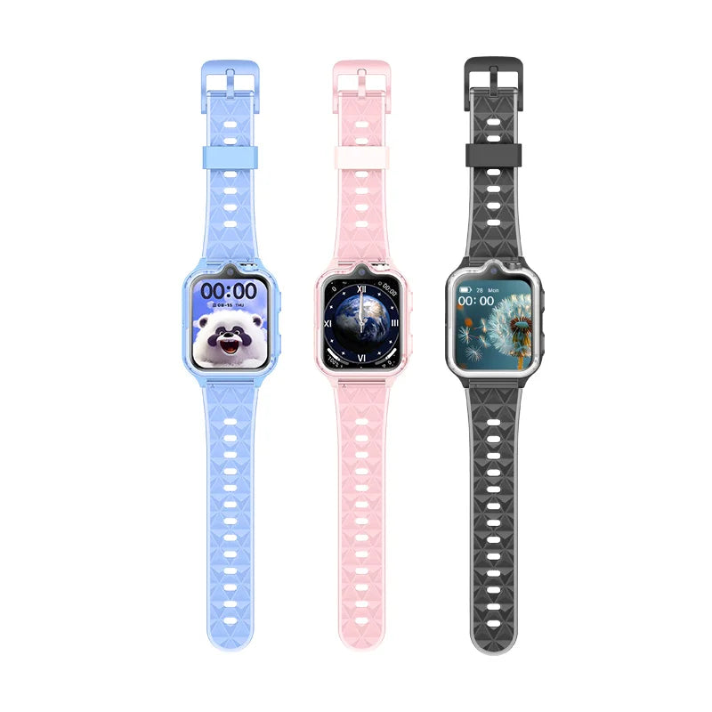 Wonlex 4G Kids Smartwatch with GPS, dual camera, and video call features, showing the device with a colorful screen and straps.