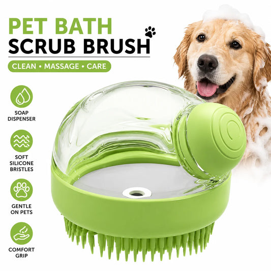 Soft silicone pet bath brush with shampoo dispenser, grooming massage tool for dogs and cats, shower cleaning by I YAN.