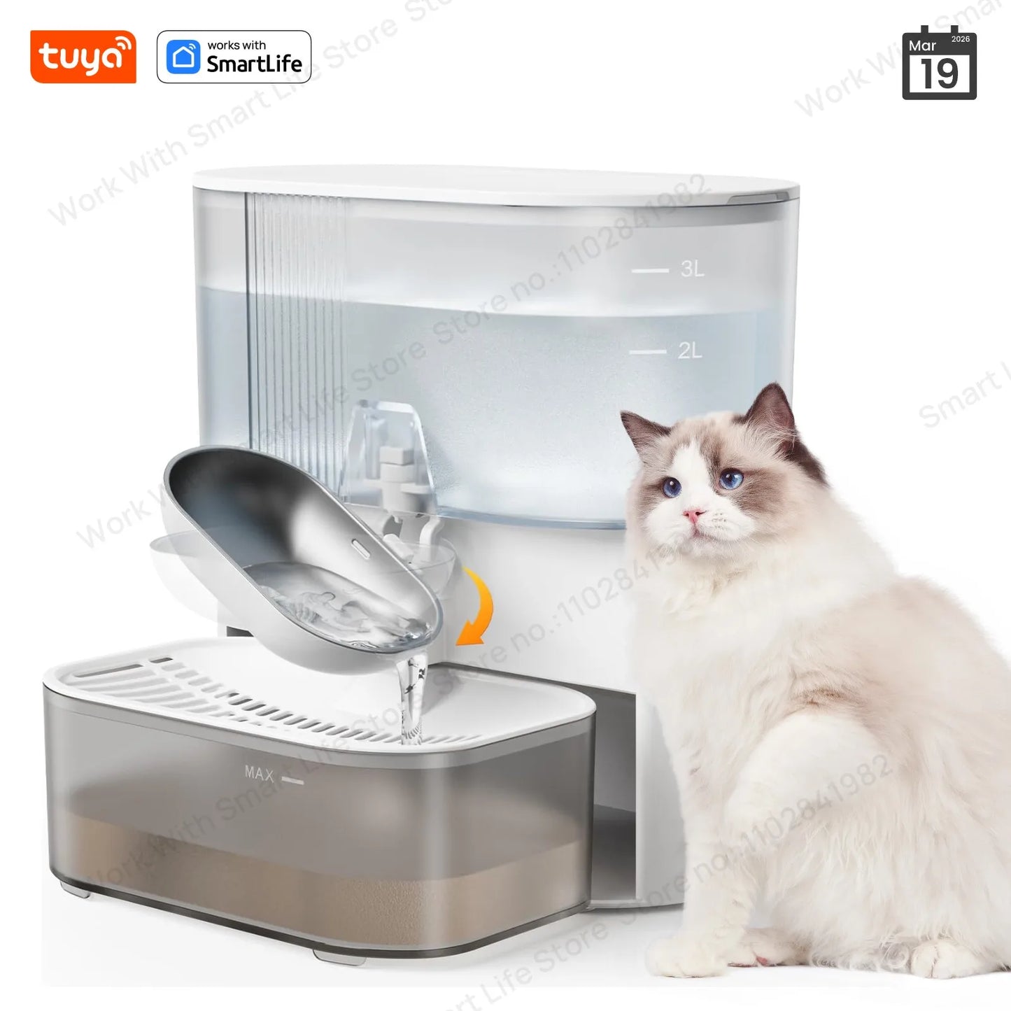 3LSmart Timed Water Dispenser for Cats & Small Dogs, Automatic Pet Fountain, Wastewater Separation Fresh Water, No Filter No APP