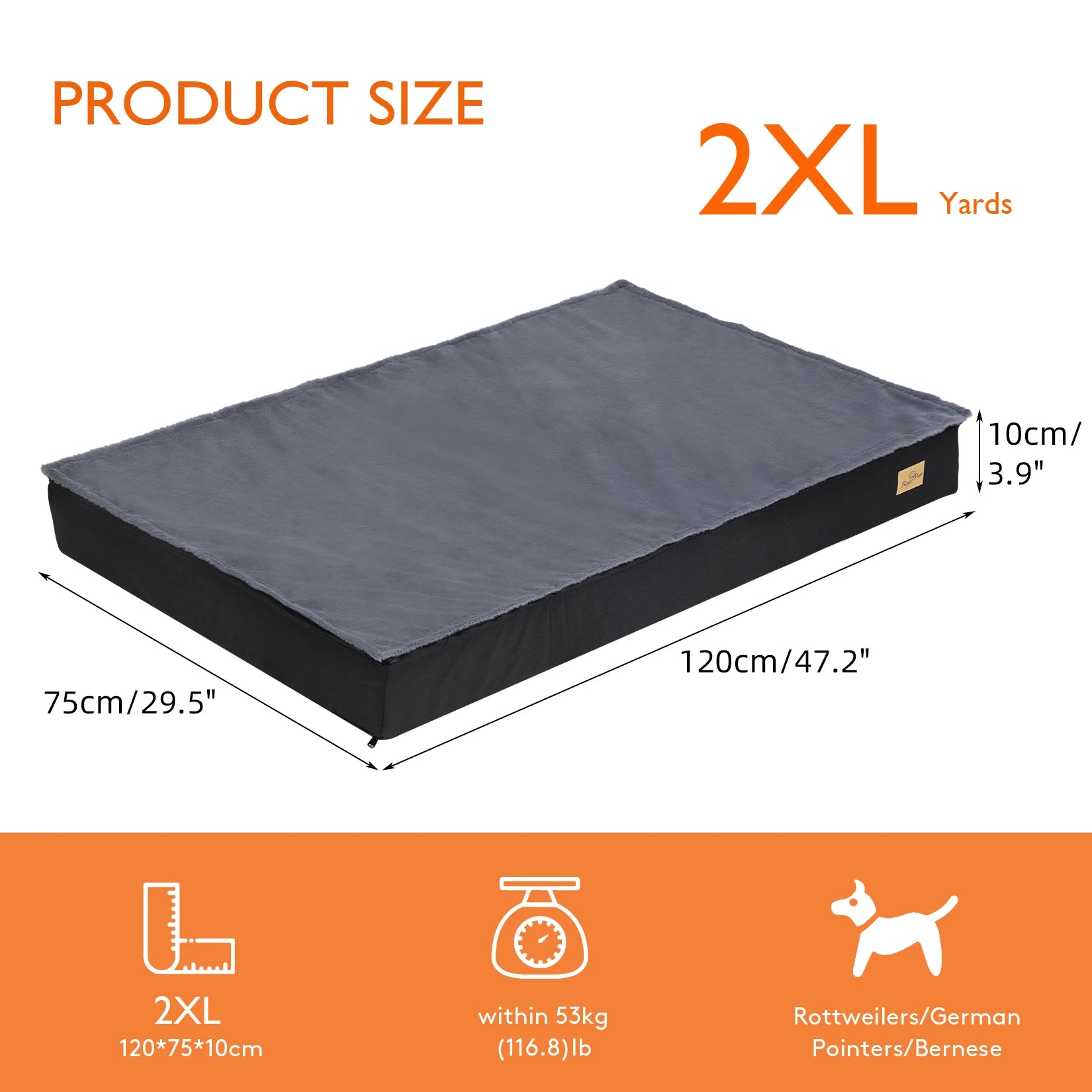 I YAN jumbo dog bed with orthopedic memory foam base, washable cover, waterproof design, suitable for large dogs in various sizes.