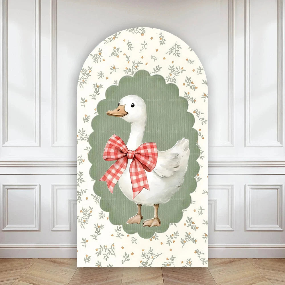 Cartoon big white goose bow arch background customizable baby one-year-old babyshower decorativebackground double-sided printing