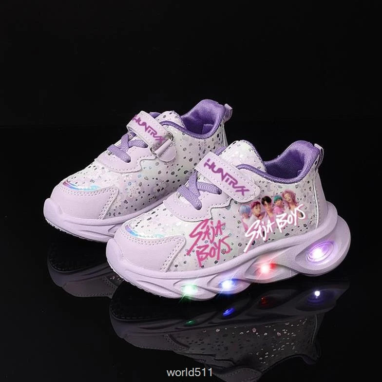 Children's LED Shoes Kpop Demon Hunter Light Up Sneakers Kids Mesh LED Shoes Flashing Lights Toddler Cartoon Sports Shoes Girls