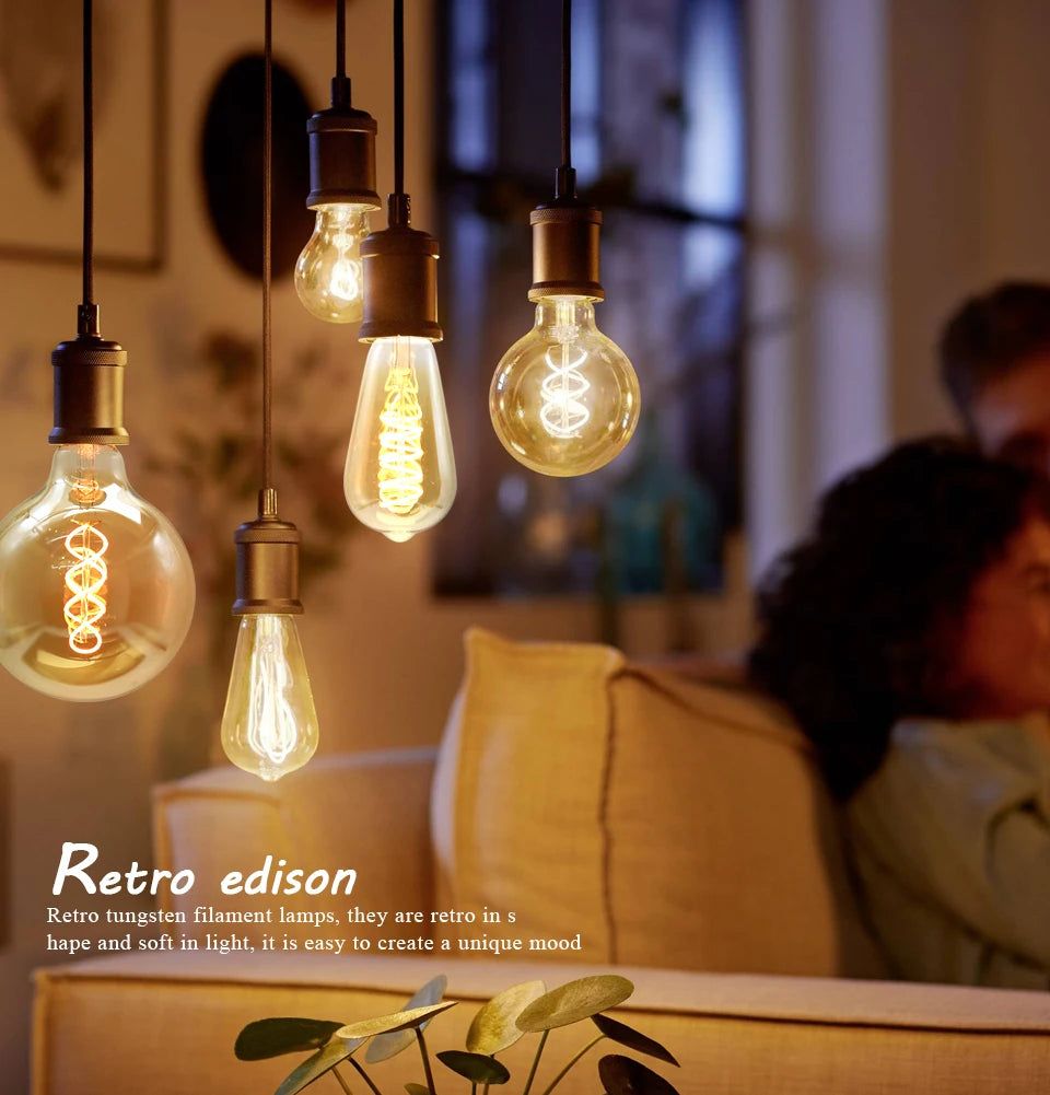 E27 LED Filament Light Bulb 220V 4W A60 ST64 T45 T185 G80 G95 G125 Retro Vintage ampoules LED Edison Lamp Spiral Bulb For Home
