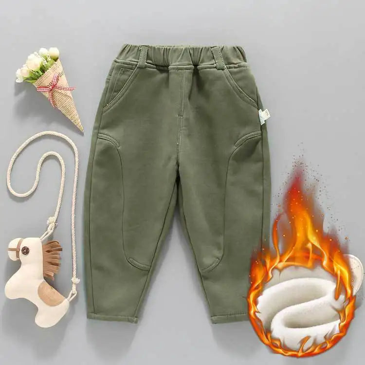 Autumn Winter Baby Grils Boys Pants Splicing Solid Color Kids Baby Boys Grils Pencil Pants Thick Elastic Waist Simple 1-6Y Boys Trousers