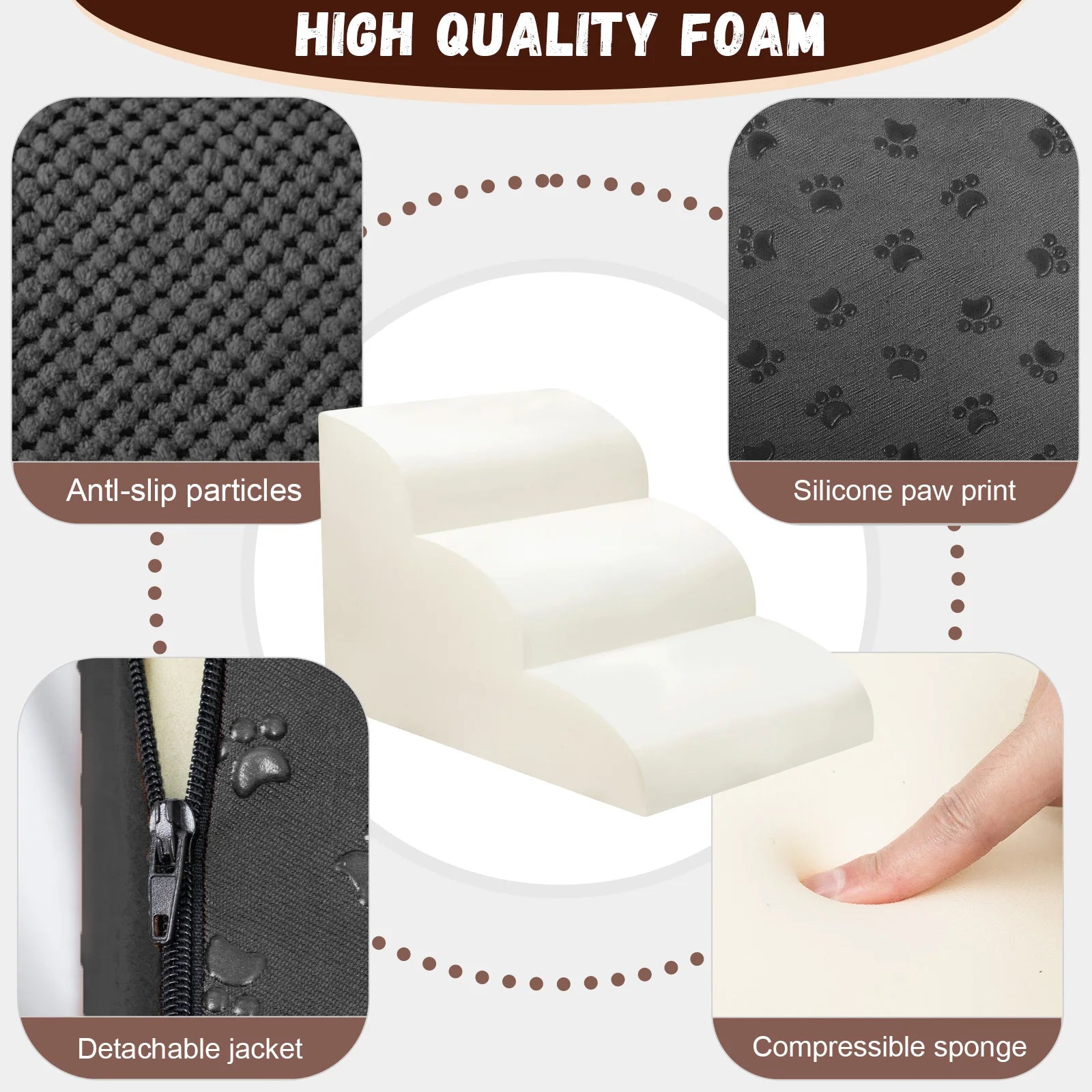 Dog Stairs & Ramp - High-Density Foam Pet Steps, Extra-Wide Non-Slip Orthopedic Dog Ladder with Soft Foam Padding