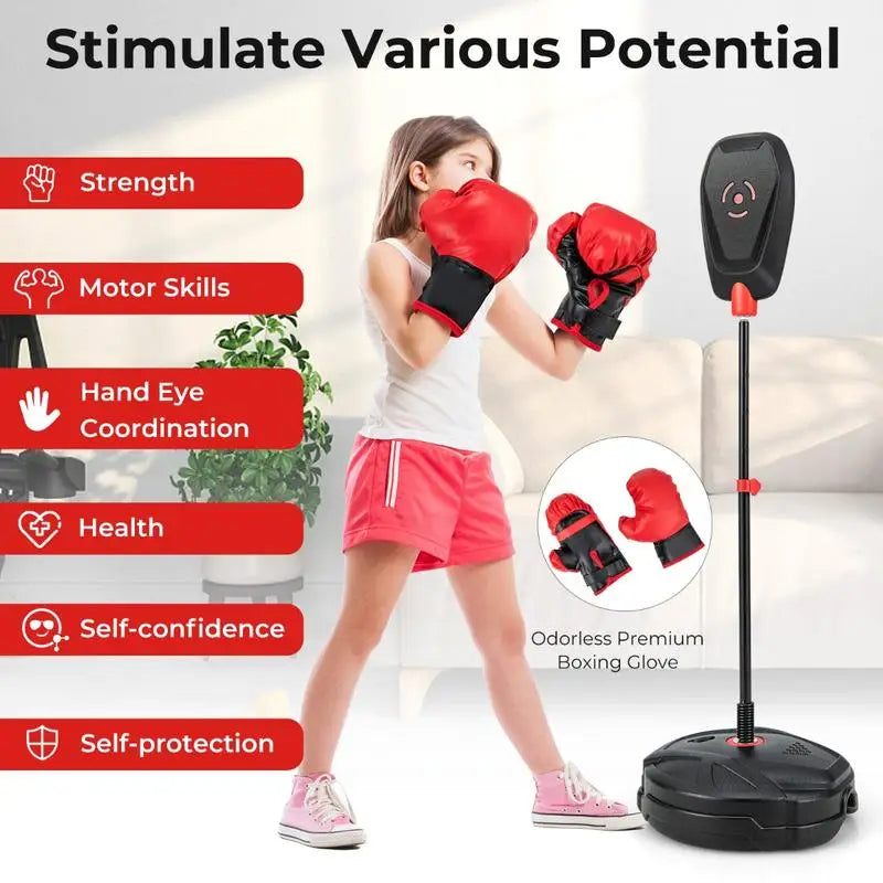 Inflation-free boxing set for kids with punching bag and gloves, featuring quick rebound design, suitable for children aged 5+ from I YAN