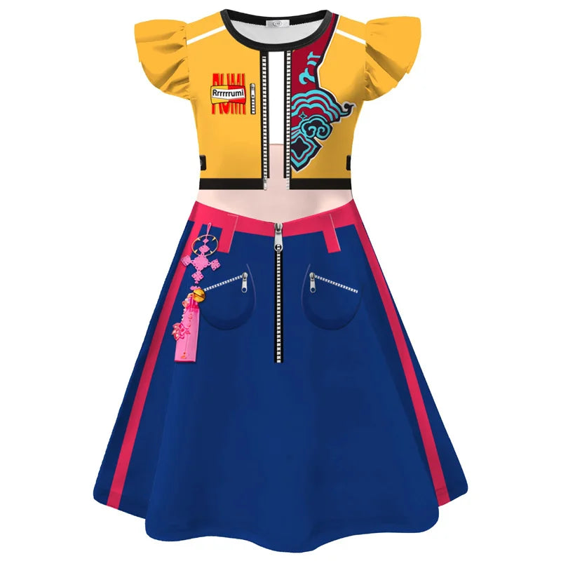 I YAN KPop Rumi cosplay costume wig bag for kids, featuring colorful wig and accessories for Halloween, carnival, and role-playing events.