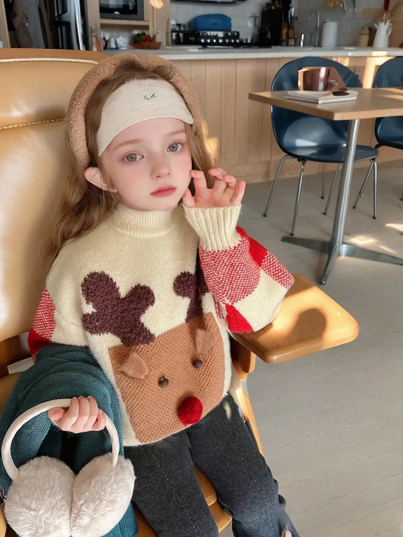 Girl's Christmas cartoon deer sweater