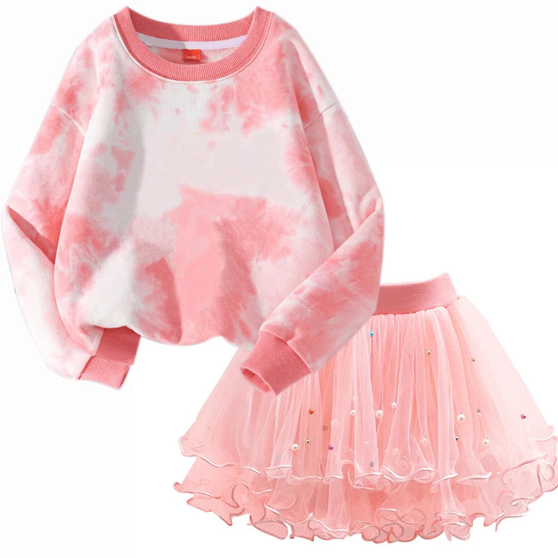 K-Pop Hunters Zoey Mira Rumi Children Sweaters Girls Tie-dye Sweatshirt Pink Pullovers Kids Tops Tulle Princess Dresses Suit