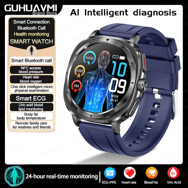 New Health Watch Uric Acid Blood Pressure Blood oxygen Body Analysis Body Fat SmartWatch ECG+PPG Bluetooth call Clock Women Men