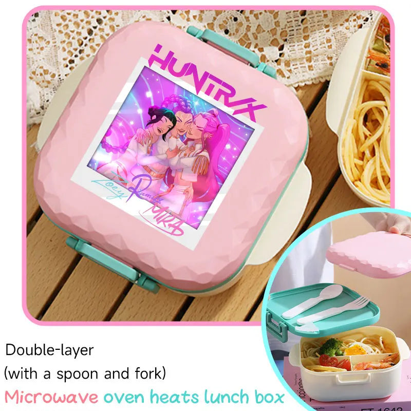 I YAN 800ml BPA-free lunch box with spoon and fork, microwave-safe, portable for students and office workers, designed for KPop fans.