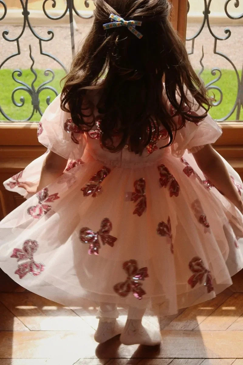 KS Girls Party Dresses Summer Kawaii Sequin Bow Puffy Dress Baby Girls Tutu Skirts Children's Princess Dress Kids Clothes
